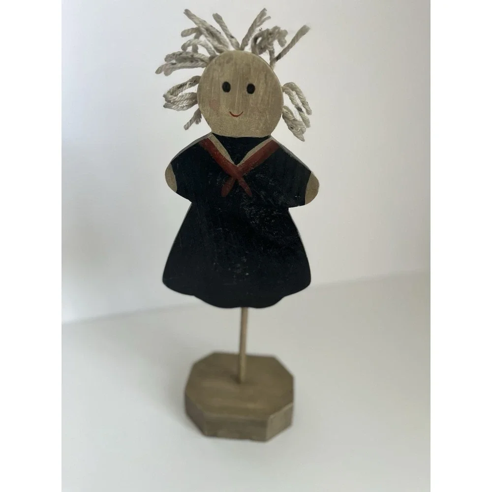 Vtg Handmade Primitive Girl‎ sailor dress wood cutout on stand decor country 14